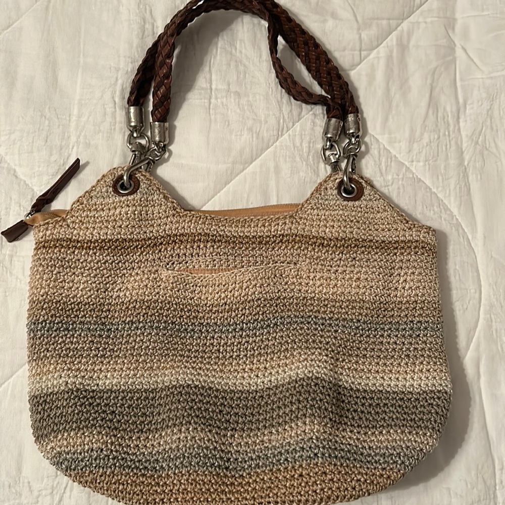 Sak purse, crochet hobo with leather straps, gently used, great condition